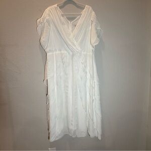 Roaman's White Flutter Sleeve layered v neck wedding plus dress 22 22W